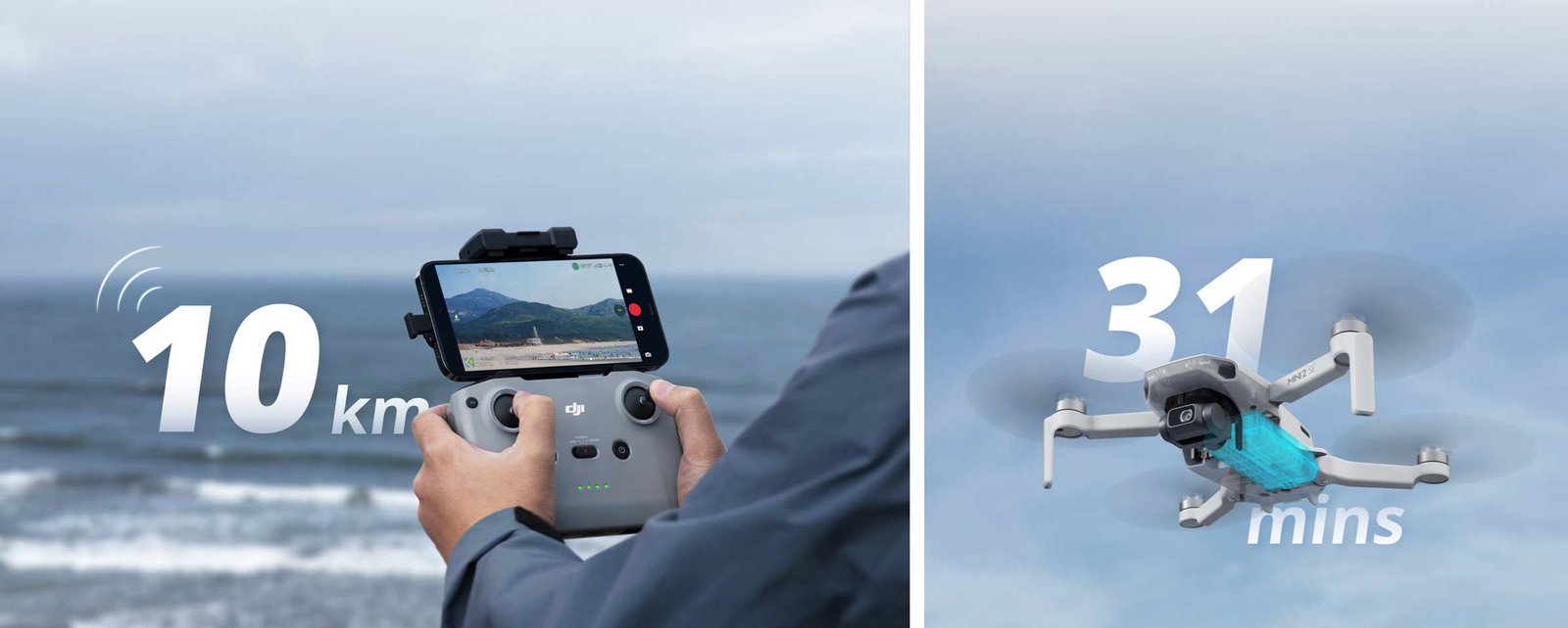 DJI Mini 2 SE compact drone with foldable arms, mounted camera, and lightweight design for aerial photography and video.