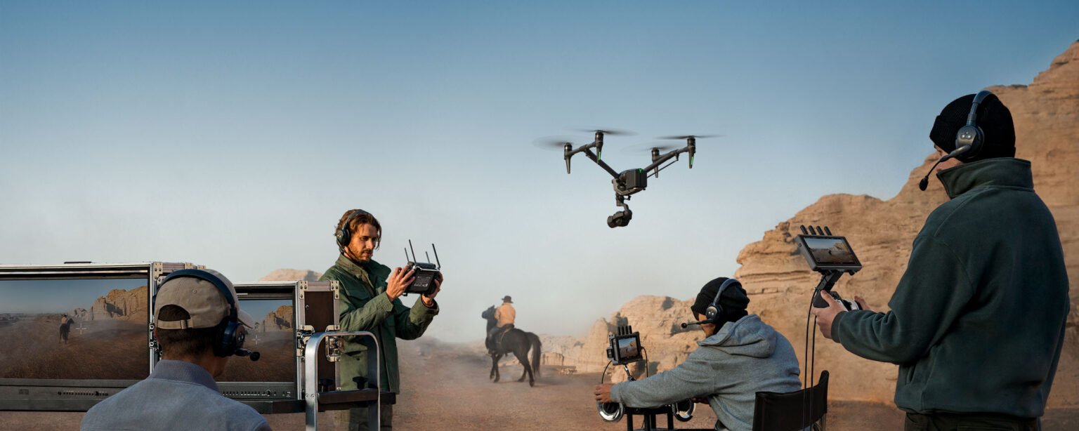 a group of people shoot the video from the dji inspire 3