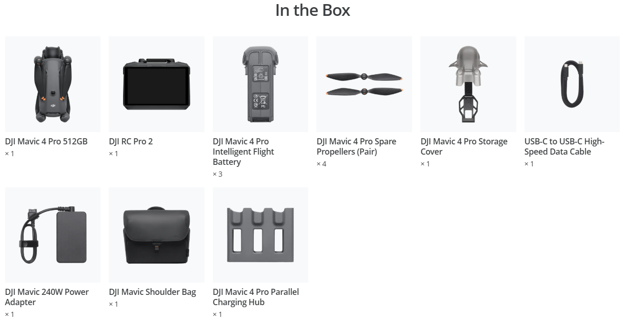 in the box of dji mavic 4 creator combo 512 GB